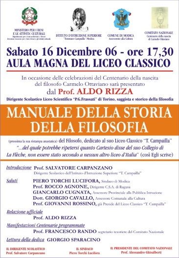 Manifesto della presentazione de "Il Manuale di Storia della Filosofia"
