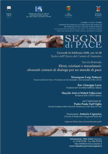 "Ebrei, Cristiani e Musulmani:elementi comuni di dialogo per un mondo di pace" (Locandina).