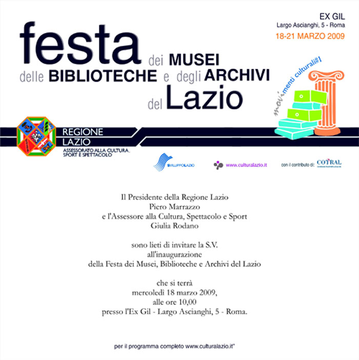 Invito alla Festa dei musei, delle Biblioteche e degli Archivi del Lazio